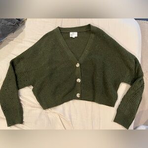 Line and dot olive green cropped sweater Medium